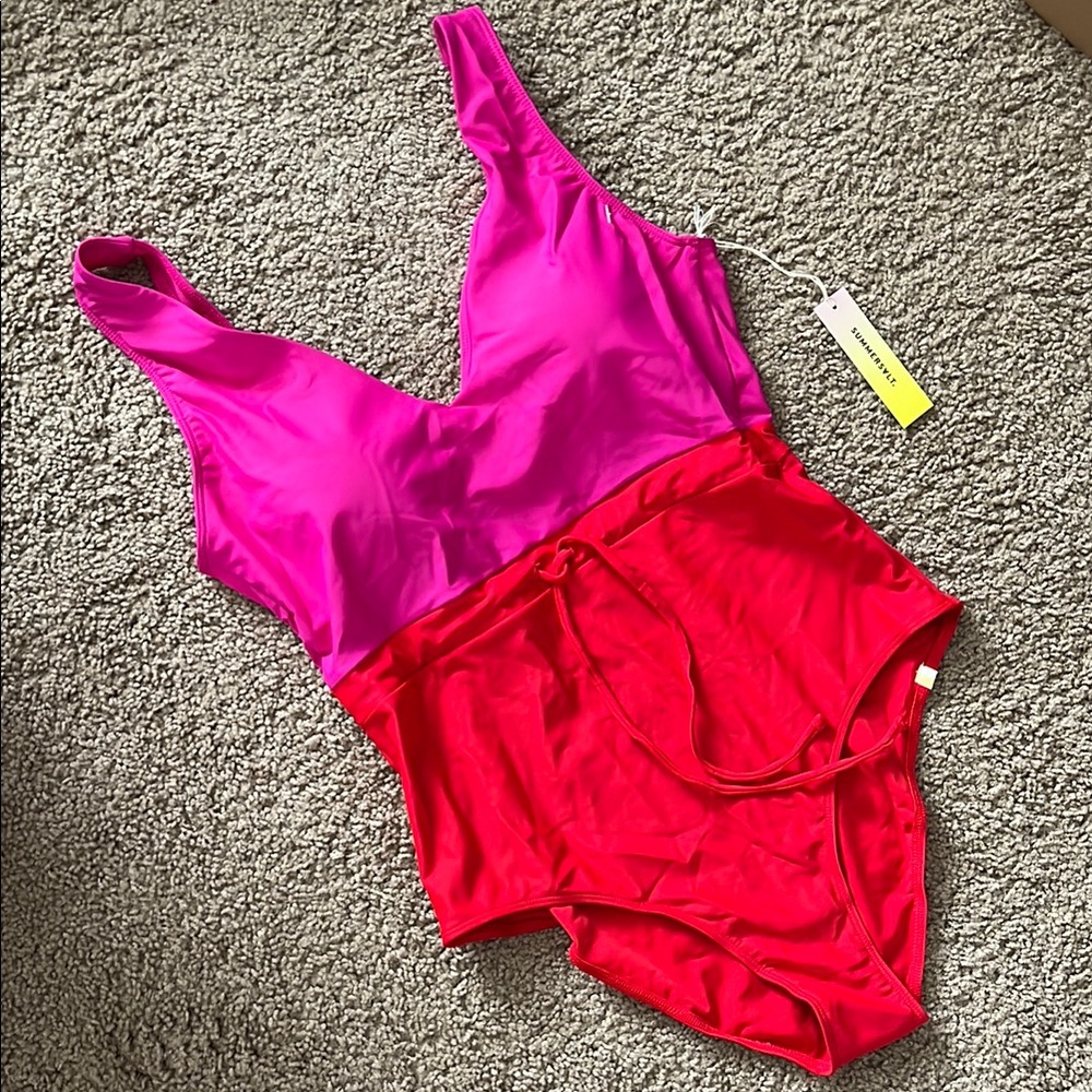 Summersalt Pink and Red Colorblock One-Piece Swimsuit, NWT - Picture 2 of 5